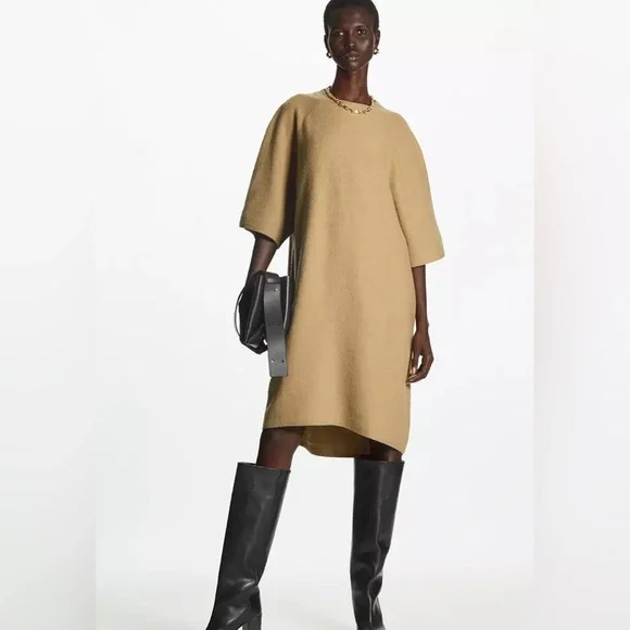 COS | Dresses | Womens Cos Oversized Wool Tshirt Dress Size Meduum  Utilitarian Style Tan | Poshmark